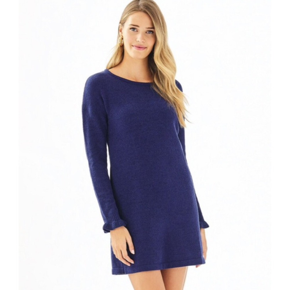 Lilly Pulitzer Galen Sweater Dress Size L Women Navy Warm A006809